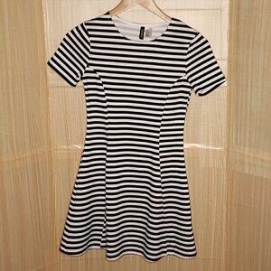 Divided Womens Navy Blue White Nautical Striped Fit Flare Dress 8